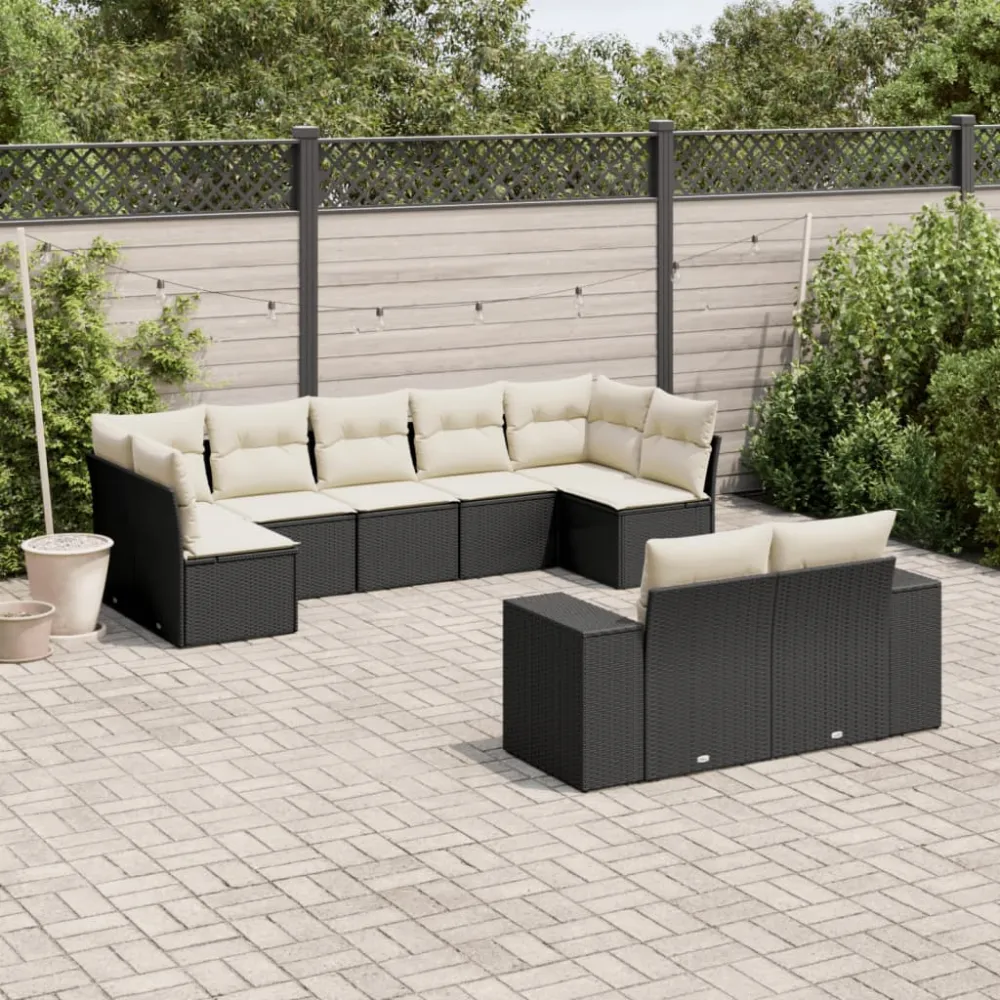 9-delige Loungeset met kussens poly rattan zwart vidaXL