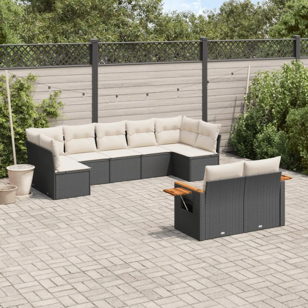 9-delige Loungeset met kussens poly rattan zwart vidaXL