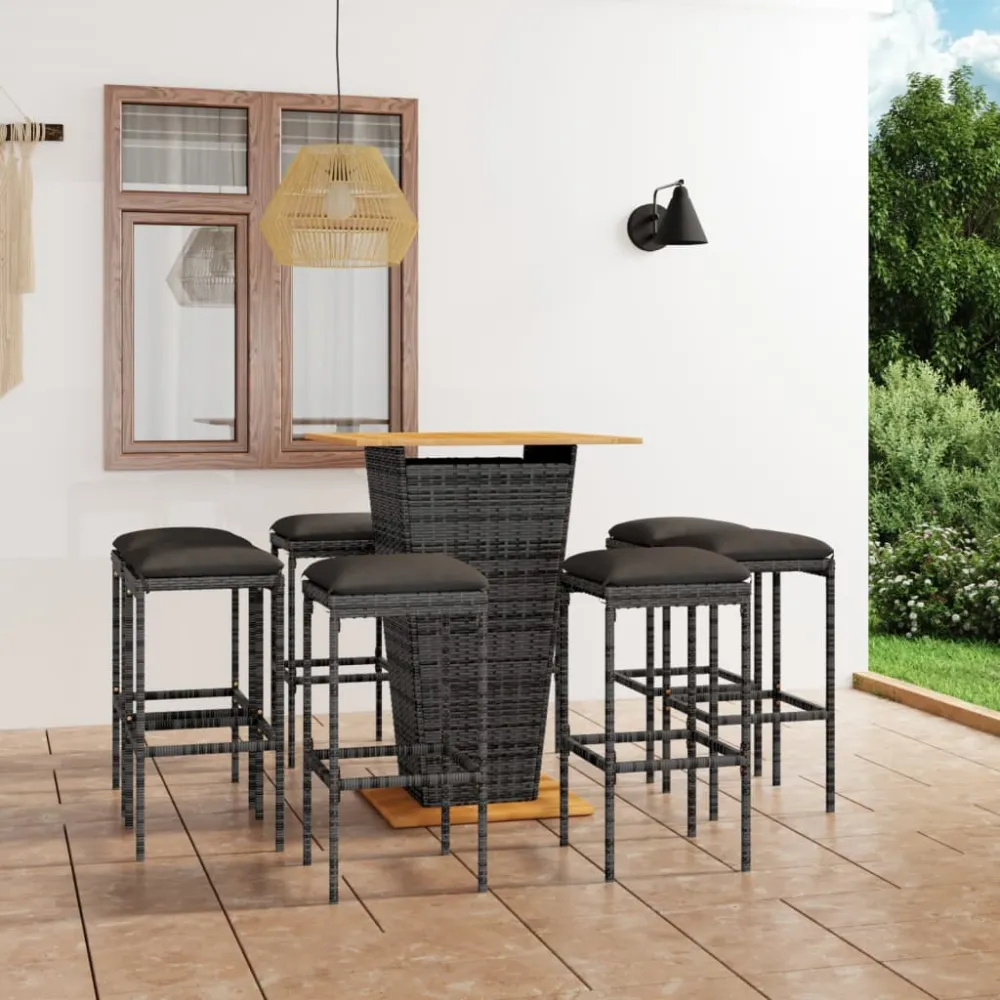 9-delige Tuinbarset met kussens poly rattan grijs vidaXL