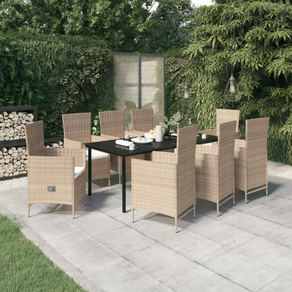 9-delige Tuinset met kussens beige vidaXL