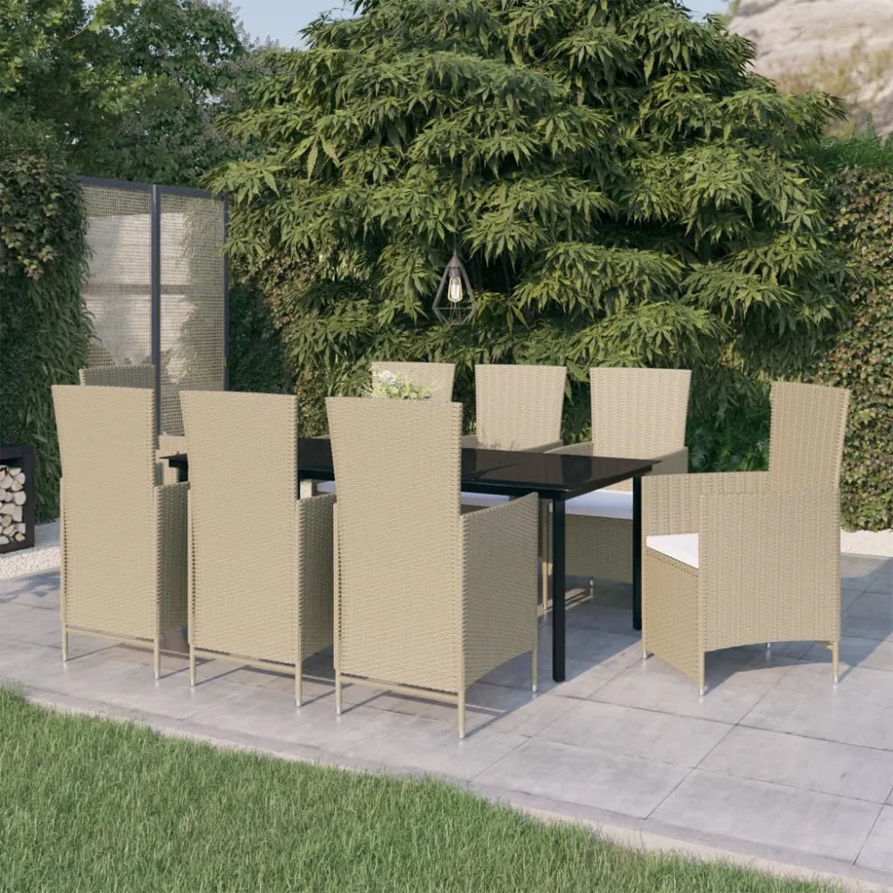 9-delige Tuinset met kussens beige vidaXL