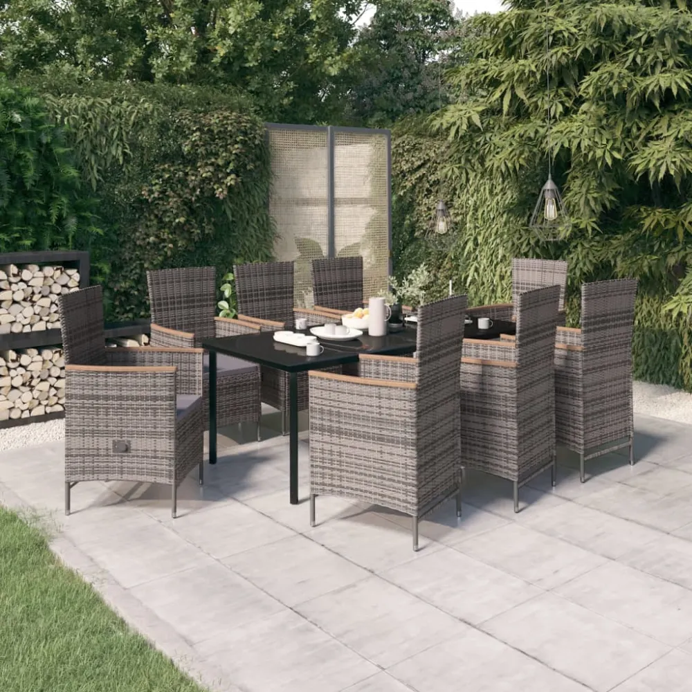 9-delige Tuinset met kussens grijs vidaXL