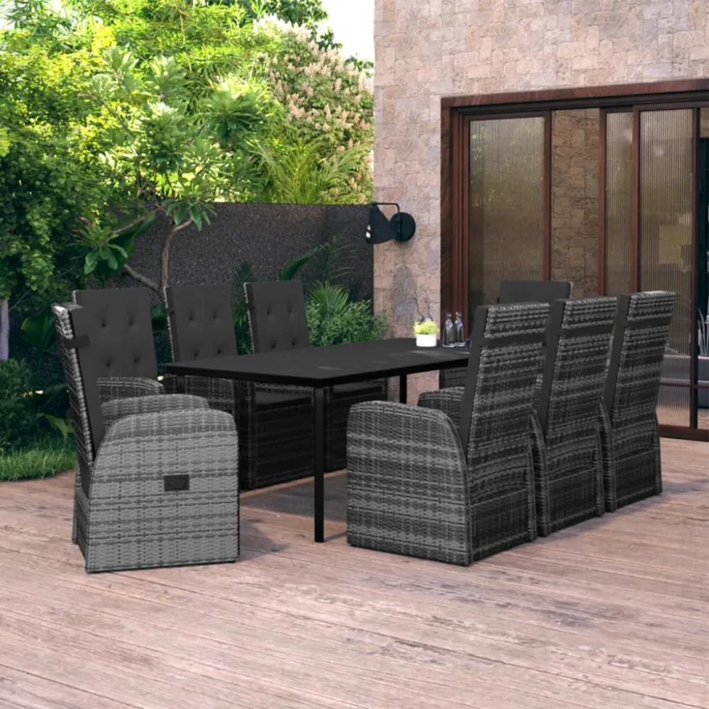 9-delige Tuinset met kussens grijs vidaXL