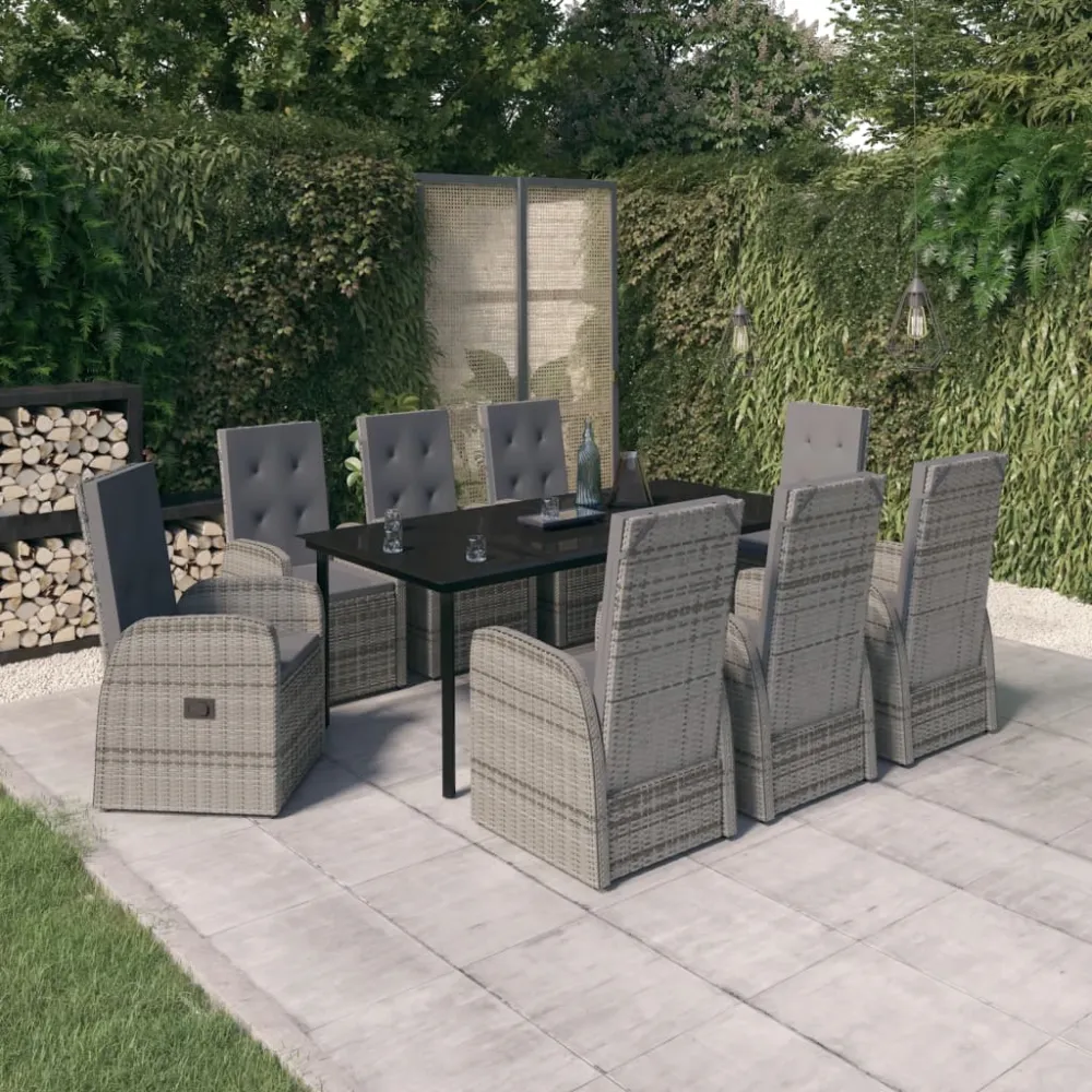 9-delige Tuinset met kussens grijs vidaXL