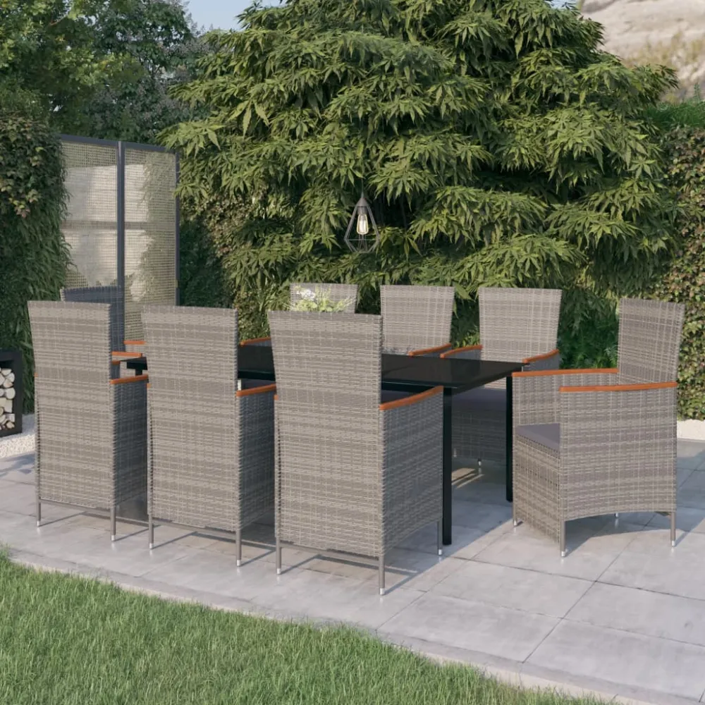 9-delige Tuinset met kussens grijs vidaXL
