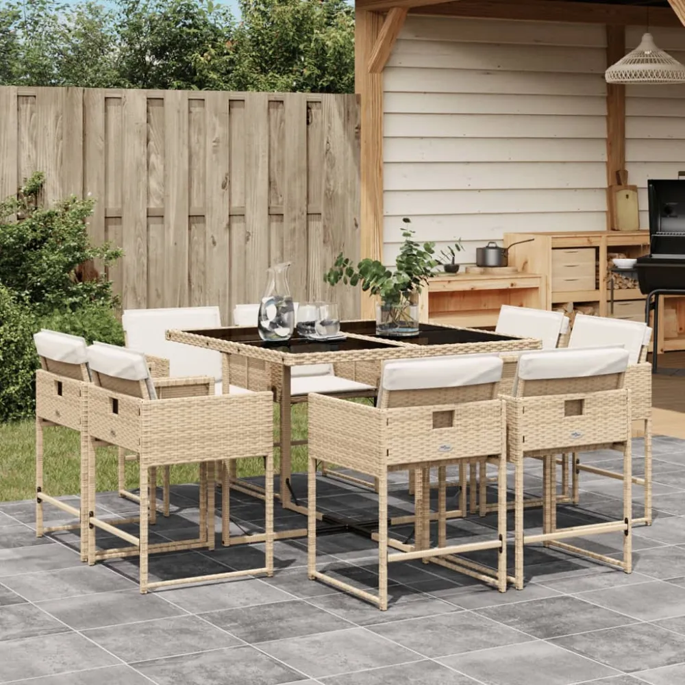 9-delige Tuinset met kussens poly rattan beige vidaXL
