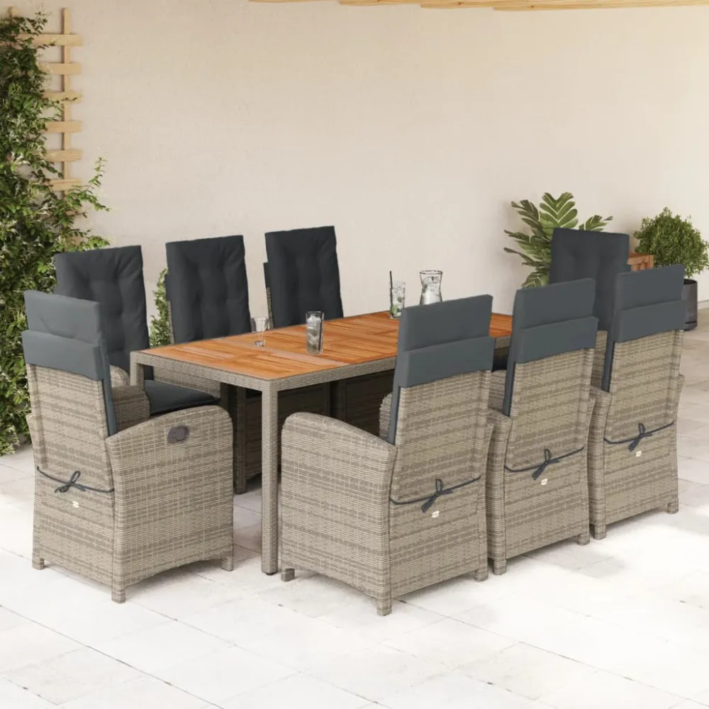 9-delige Tuinset met kussens poly rattan grijs vidaXL