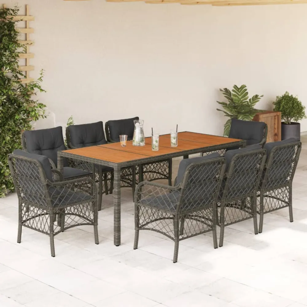 9-delige Tuinset met kussens poly rattan grijs vidaXL