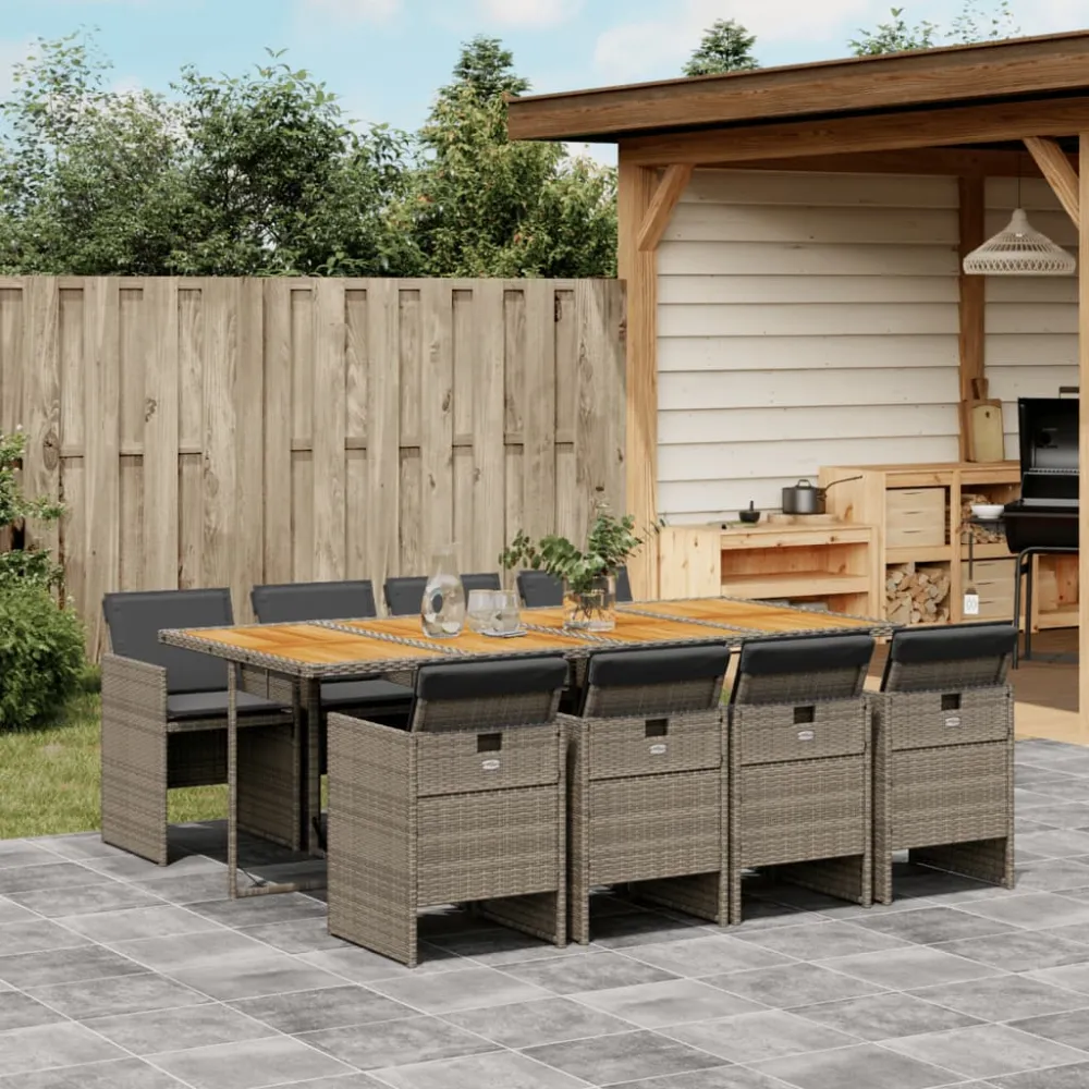 9-delige Tuinset met kussens poly rattan grijs vidaXL