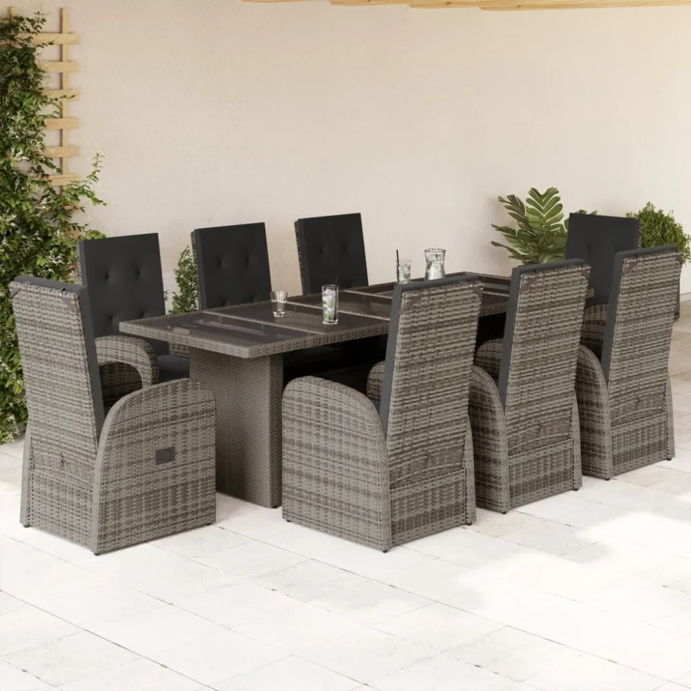 9-delige Tuinset met kussens poly rattan grijs vidaXL