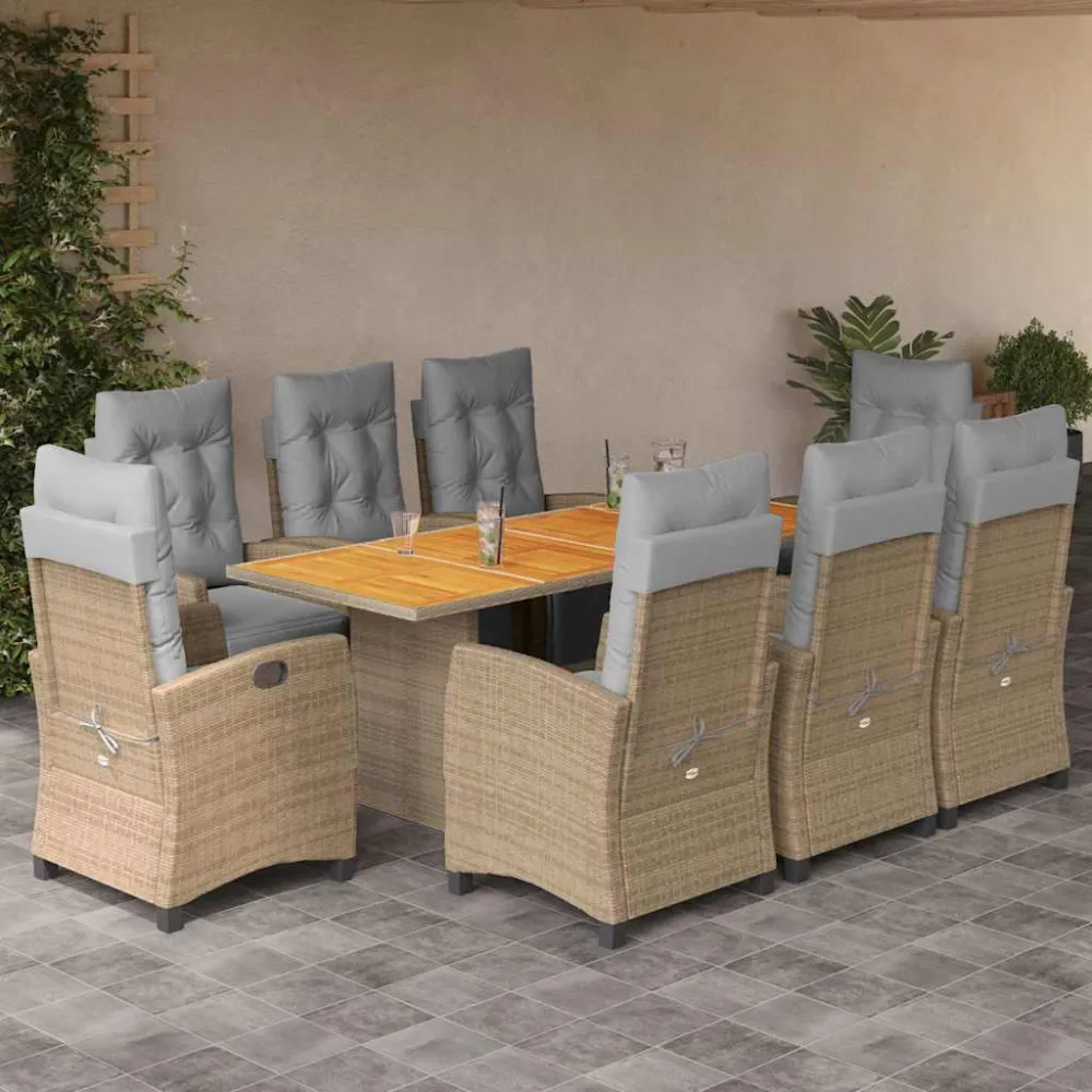 9-delige Tuinset met kussens poly rattan gemengd beige vidaXL