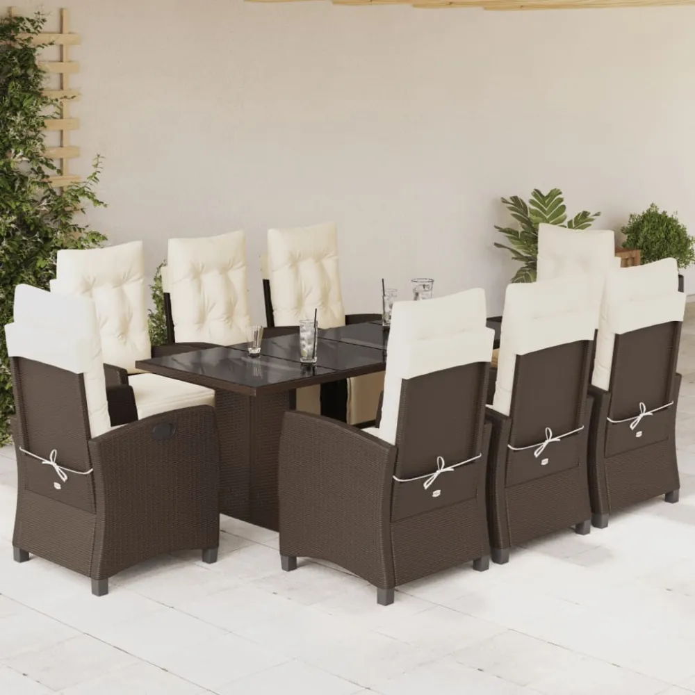 9-delige Tuinset met kussens poly rattan bruin vidaXL
