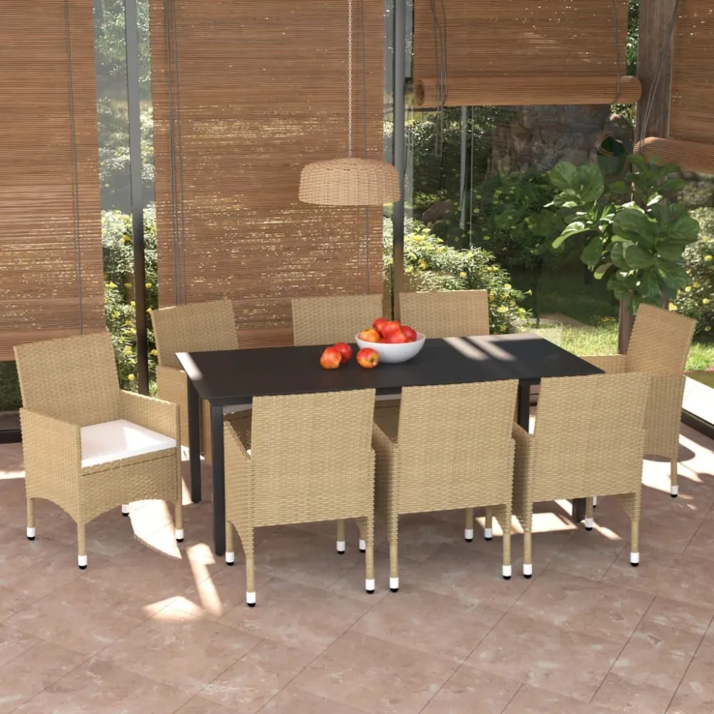 9-delige Tuinset met kussens poly rattan beige vidaXL