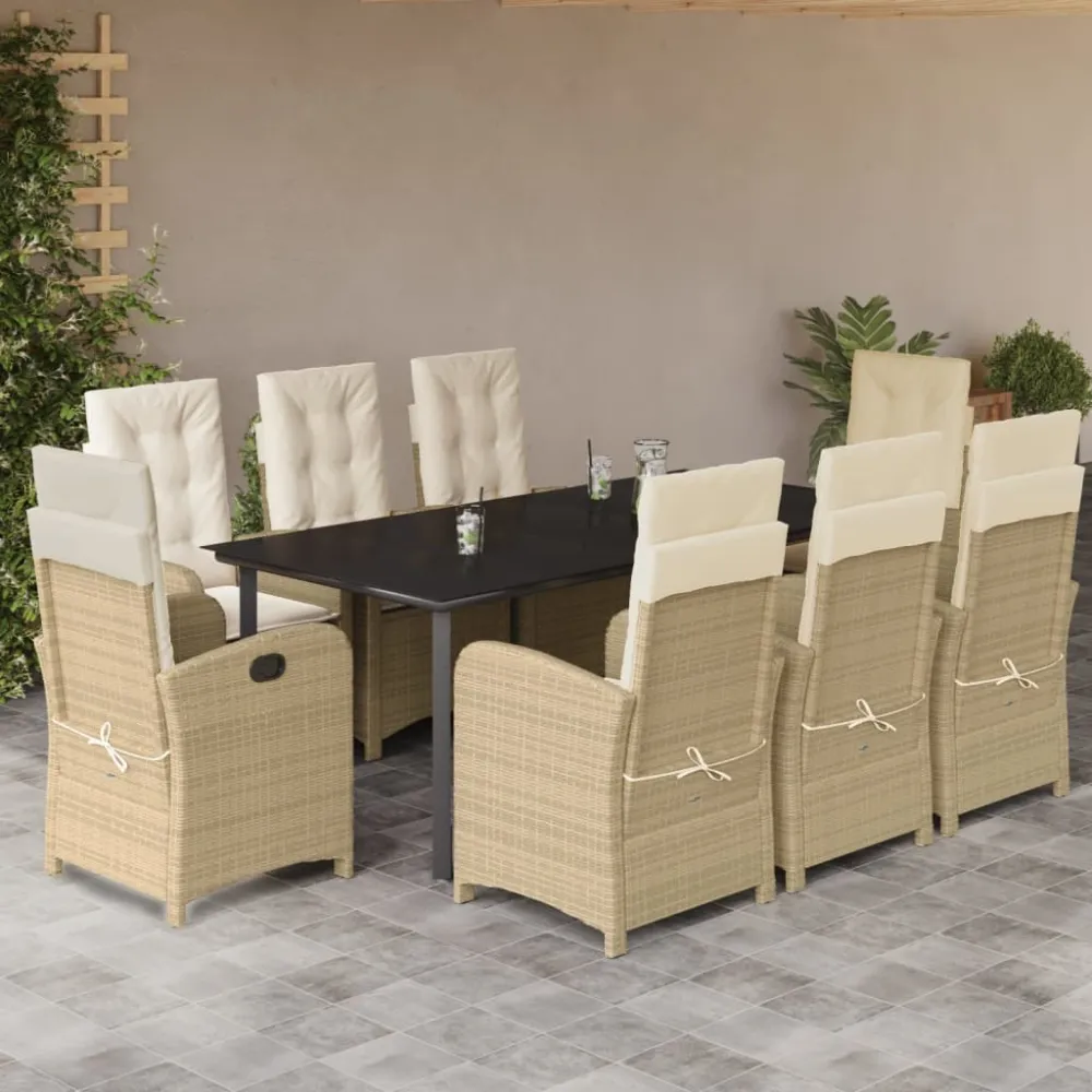 9-delige Tuinset met kussens poly rattan beige vidaXL