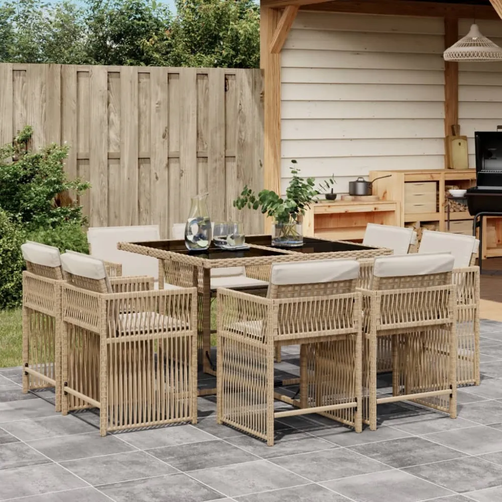 9-delige Tuinset met kussens poly rattan beige vidaXL
