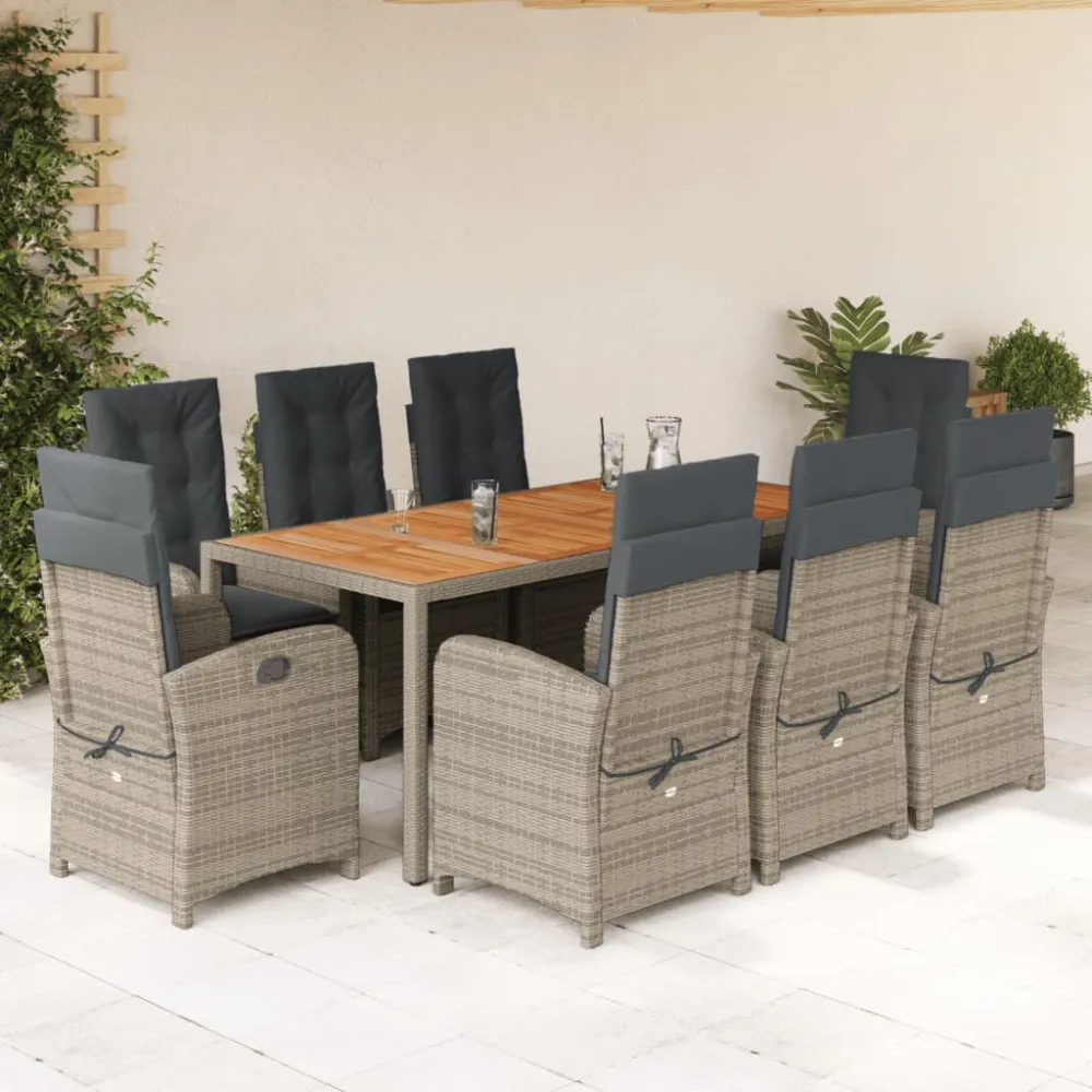 9-delige Tuinset met kussens poly rattan grijs vidaXL