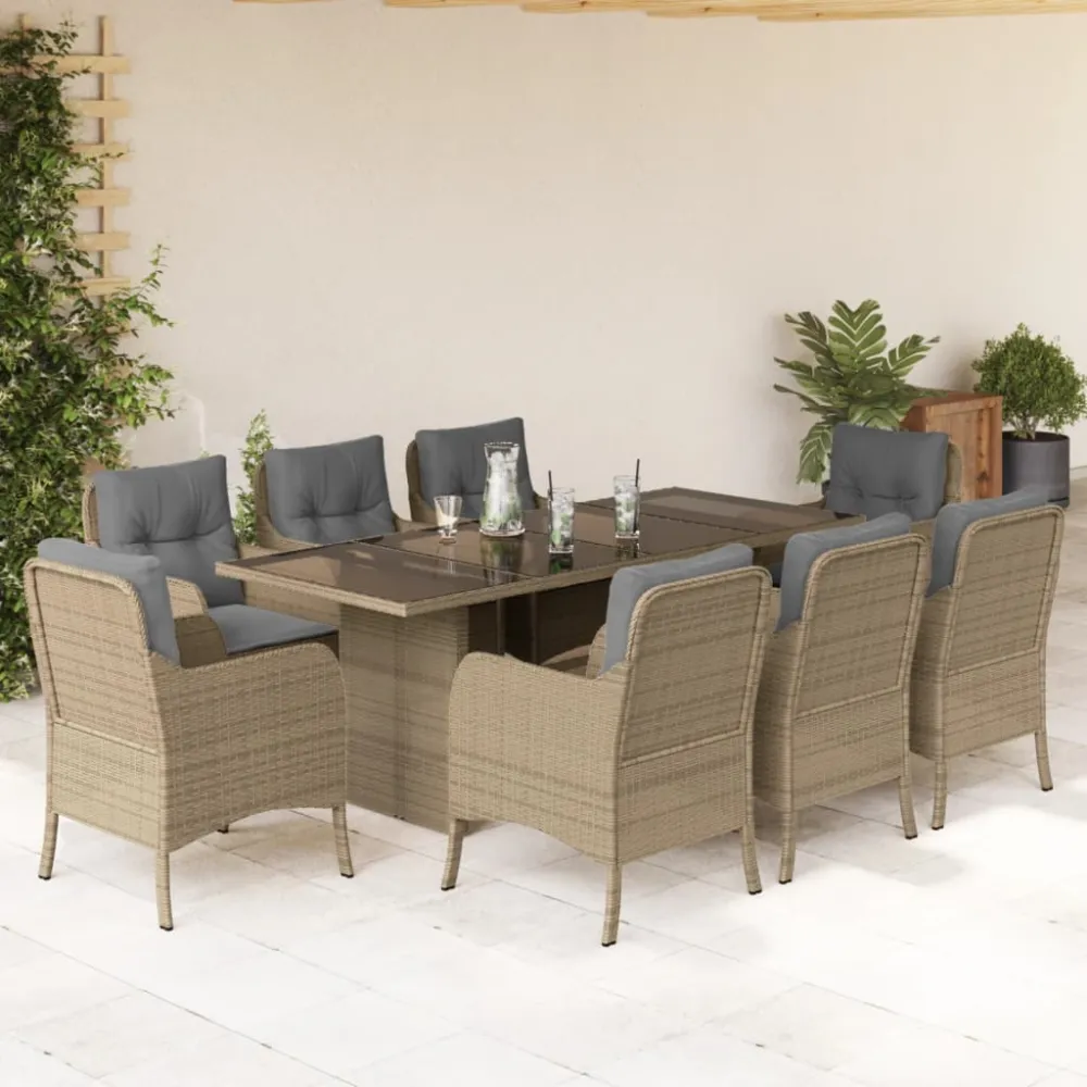9-delige Tuinset met kussens poly rattan beige vidaXL