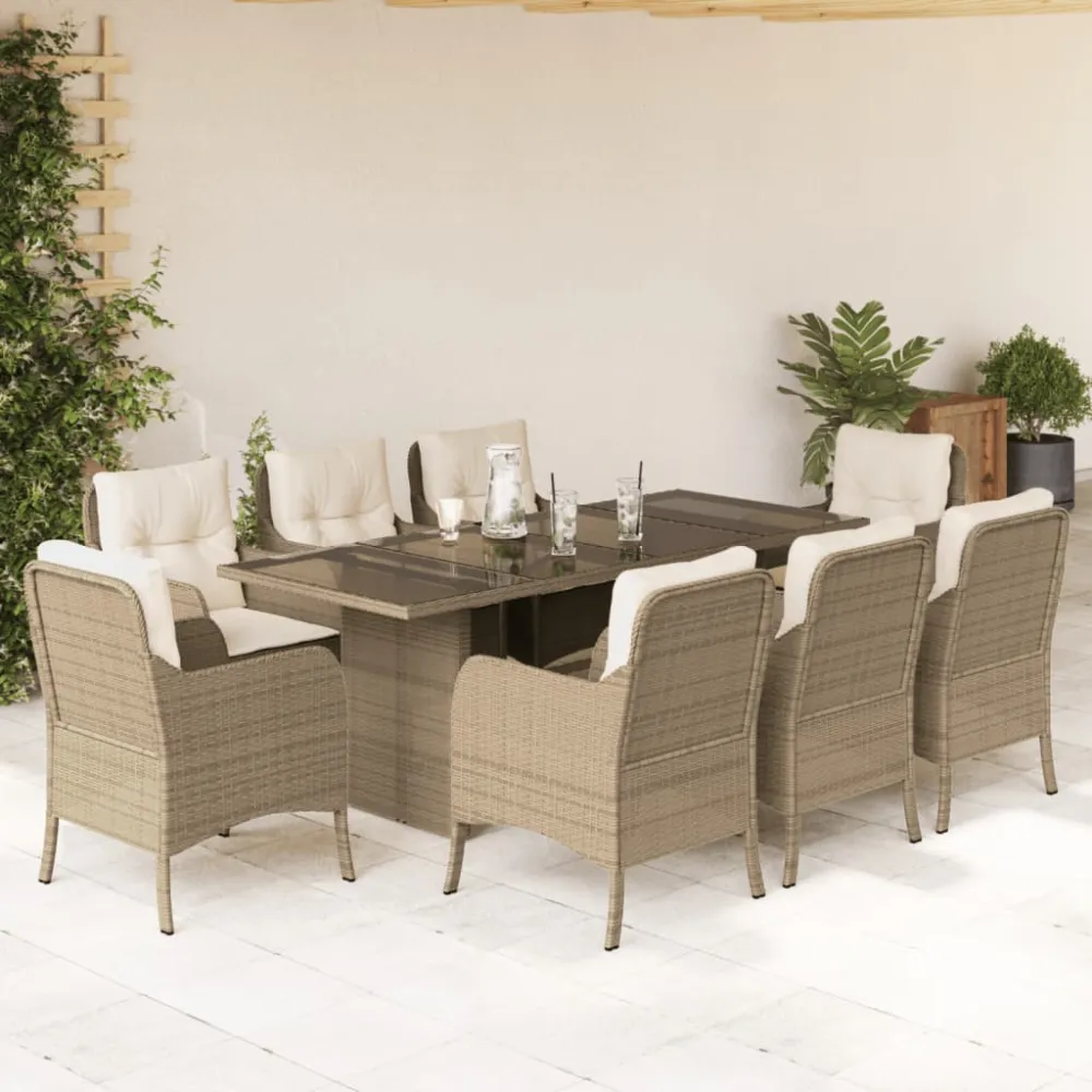 9-delige Tuinset met kussens poly rattan beige vidaXL