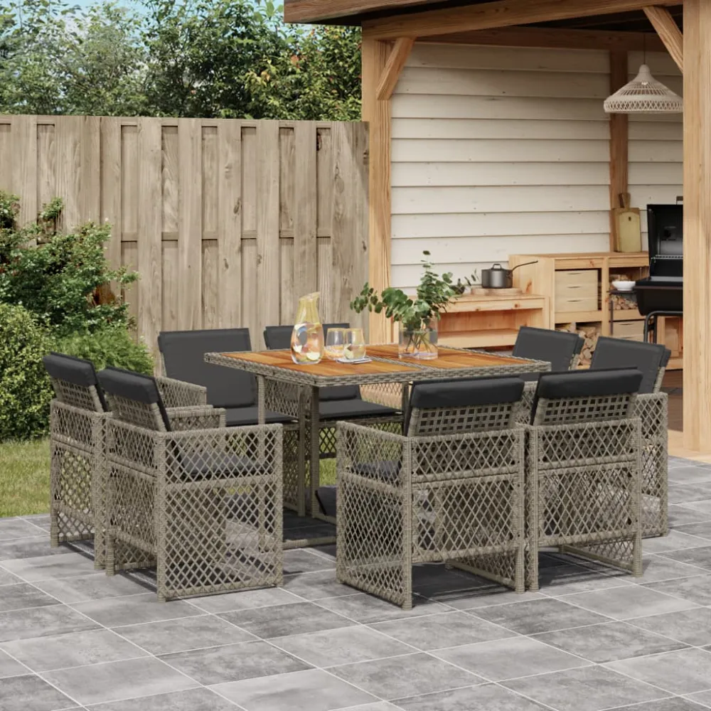 9-delige Tuinset met kussens poly rattan grijs vidaXL