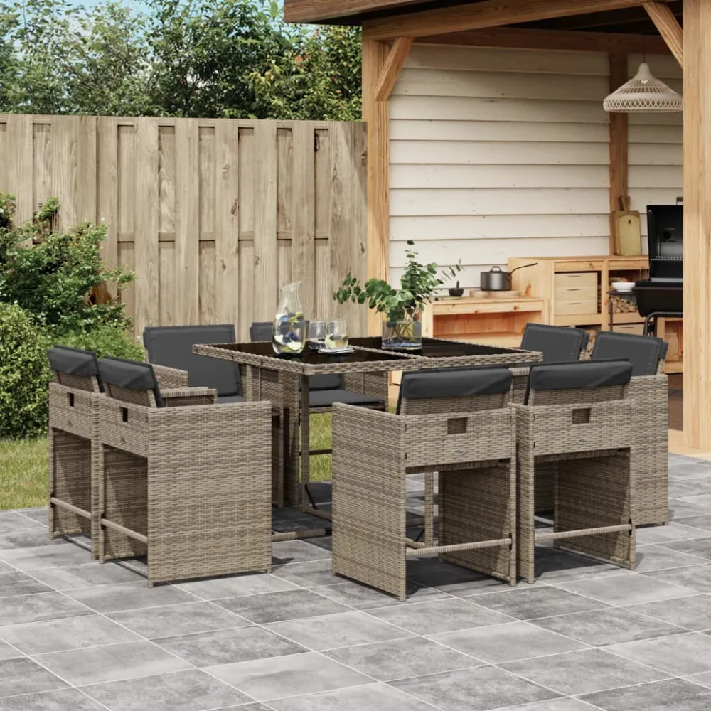 9-delige Tuinset met kussens poly rattan grijs vidaXL