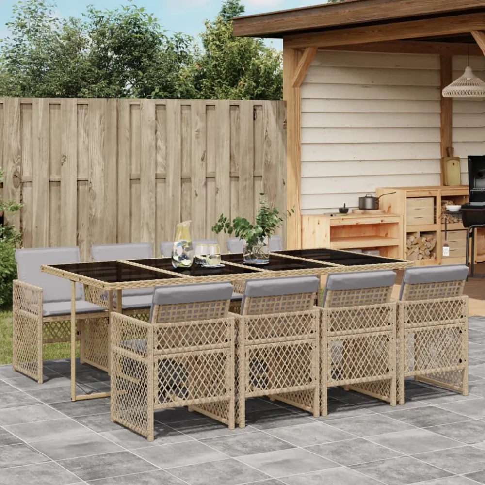 9-delige Tuinset met kussens poly rattan beige vidaXL
