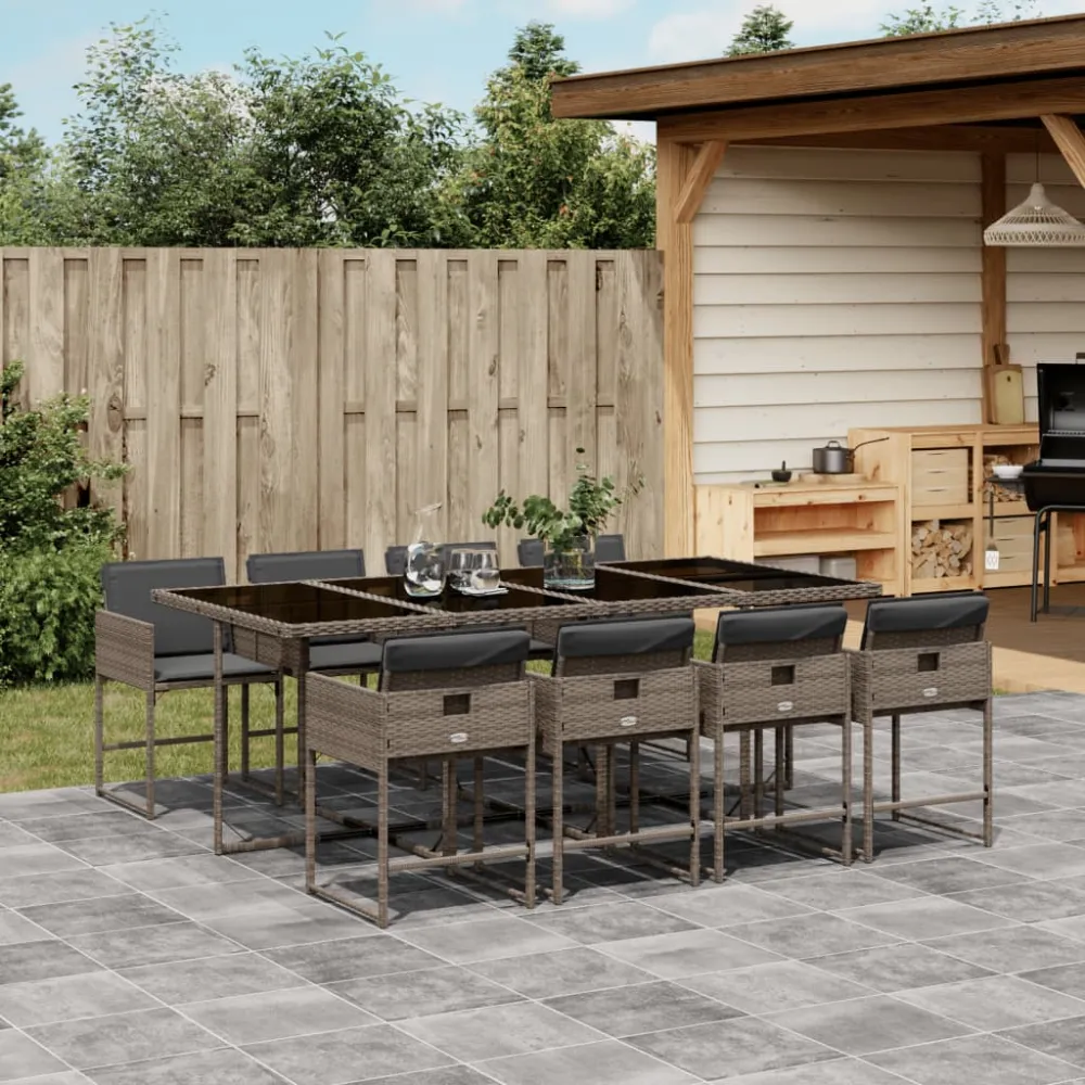 9-delige Tuinset met kussens poly rattan grijs vidaXL