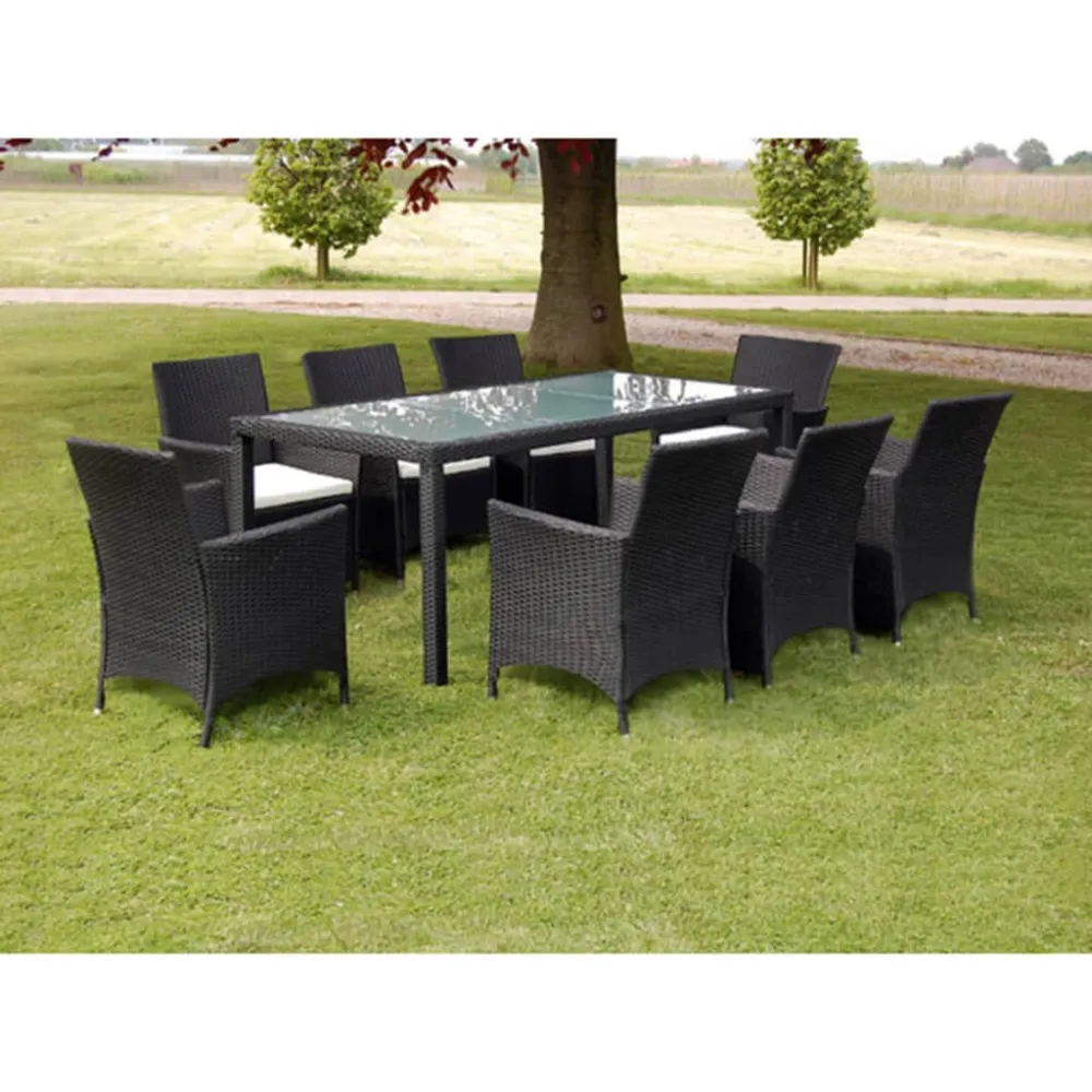 9-delige Tuinset met kussens poly rattan zwart vidaXL