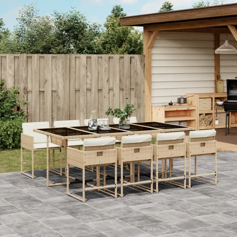 9-delige Tuinset met kussens poly rattan beige vidaXL
