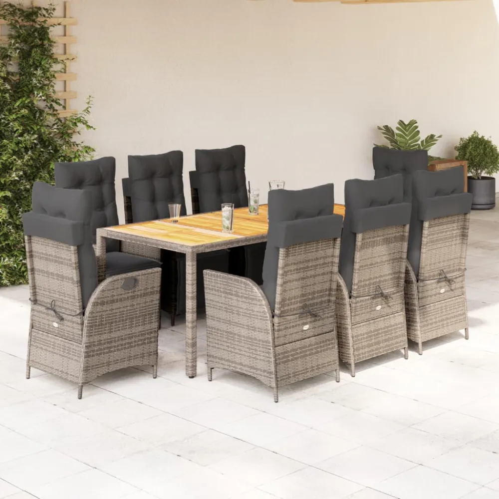 9-delige Tuinset met kussens poly rattan grijs vidaXL