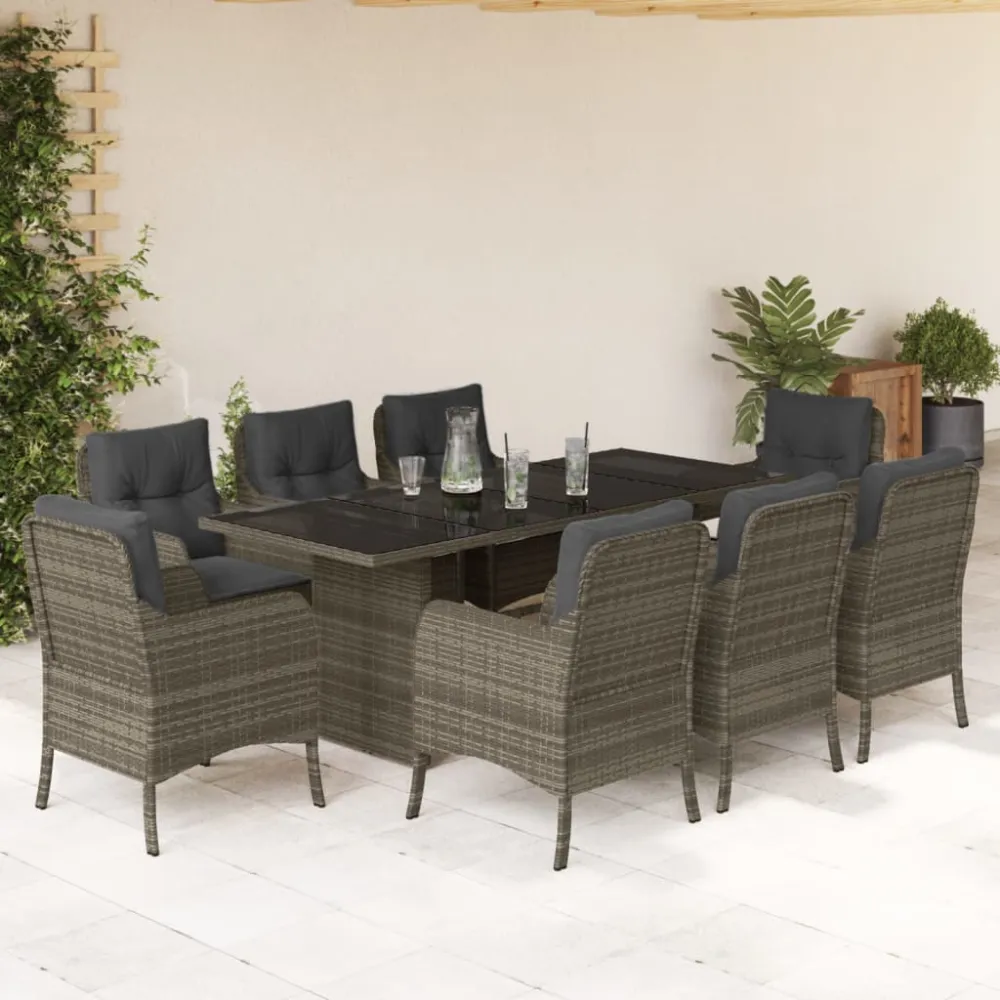 9-delige Tuinset met kussens poly rattan grijs vidaXL