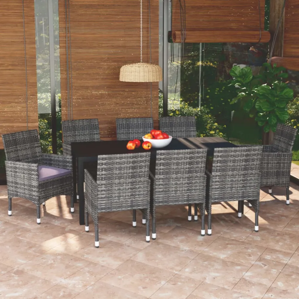 9-delige Tuinset met kussens poly rattan grijs vidaXL