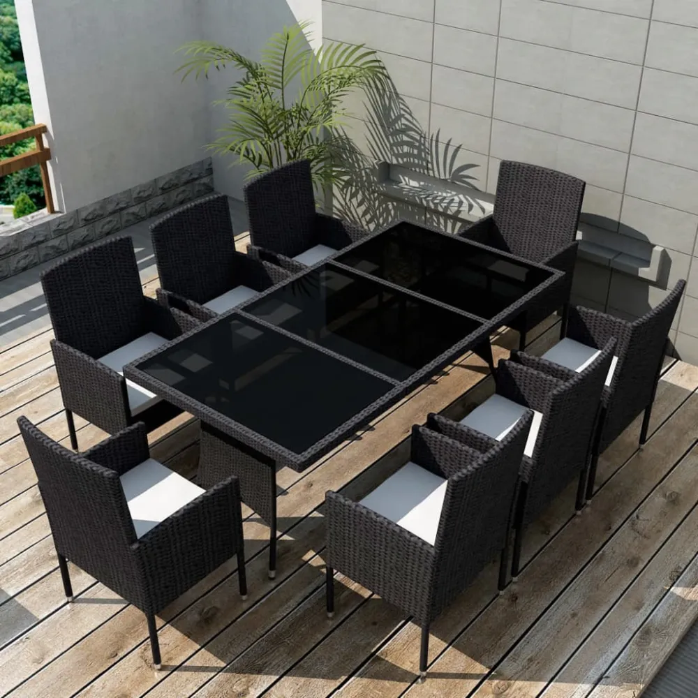 9-delige Tuinset met kussens poly rattan zwart vidaXL