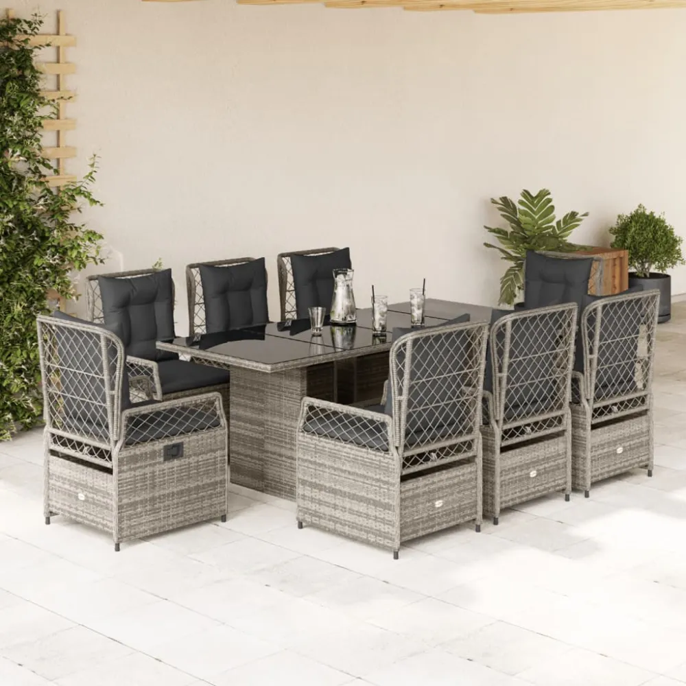 9-delige Tuinset met kussens poly rattan grijs vidaXL