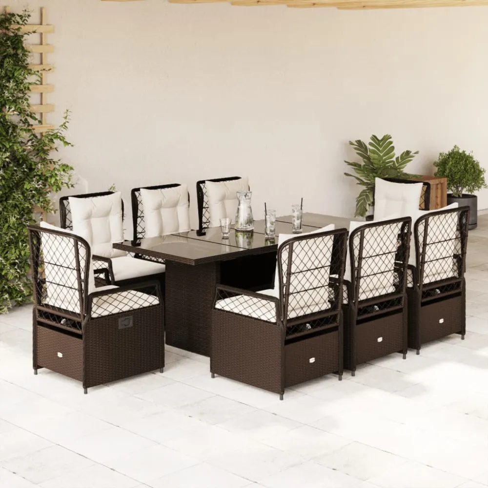 9-delige Tuinset met kussens poly rattan bruin vidaXL