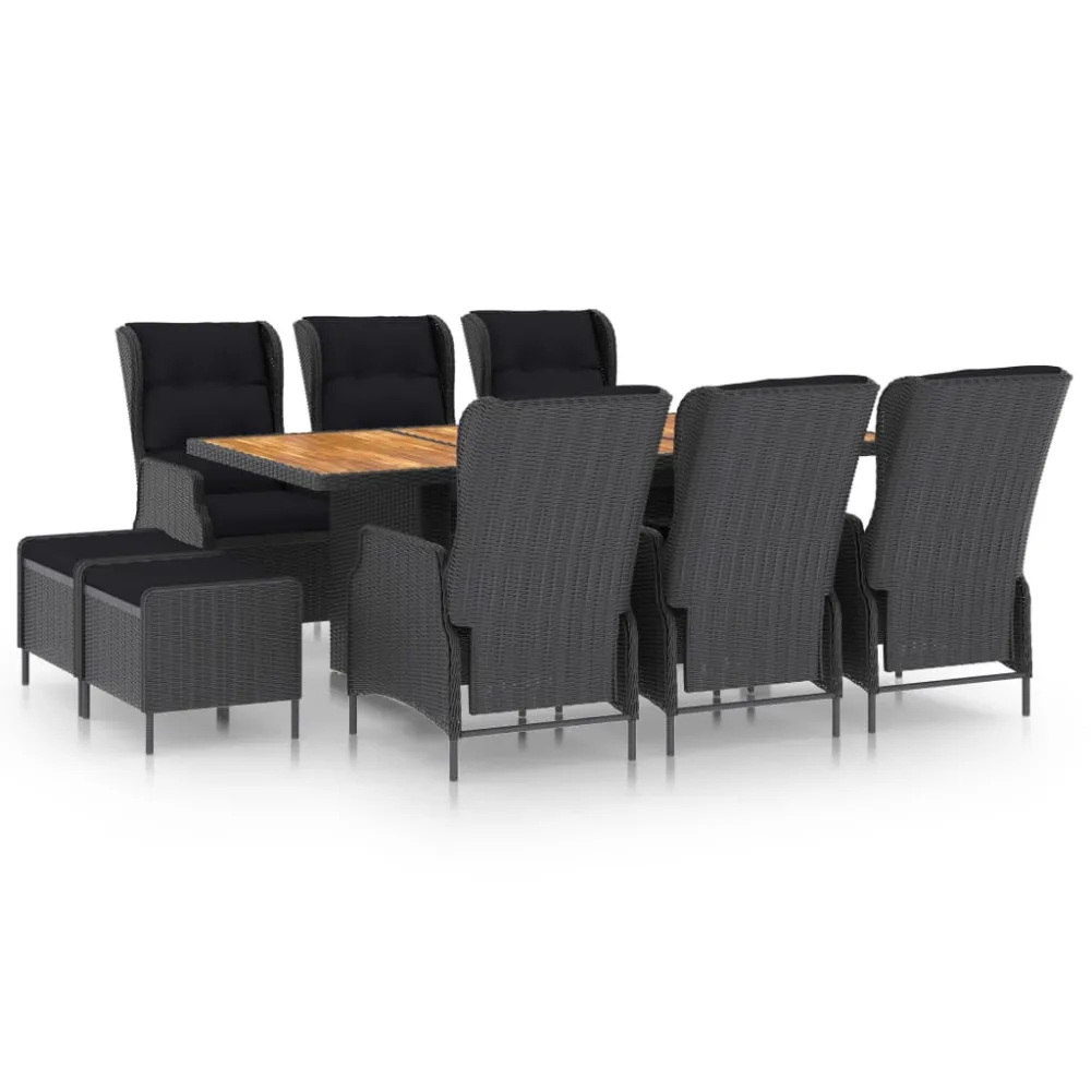 9-delige Tuinset met kussens poly rattan donkergrijs vidaXL
