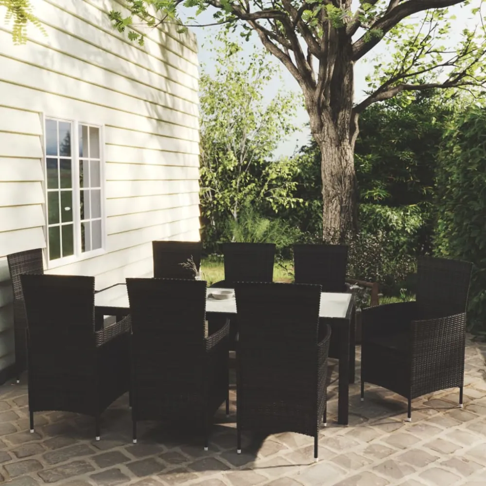 9-delige Tuinset met kussens poly rattan zwart vidaXL