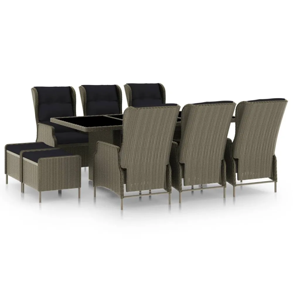 9-delige Tuinset met kussens poly rattan bruin vidaXL