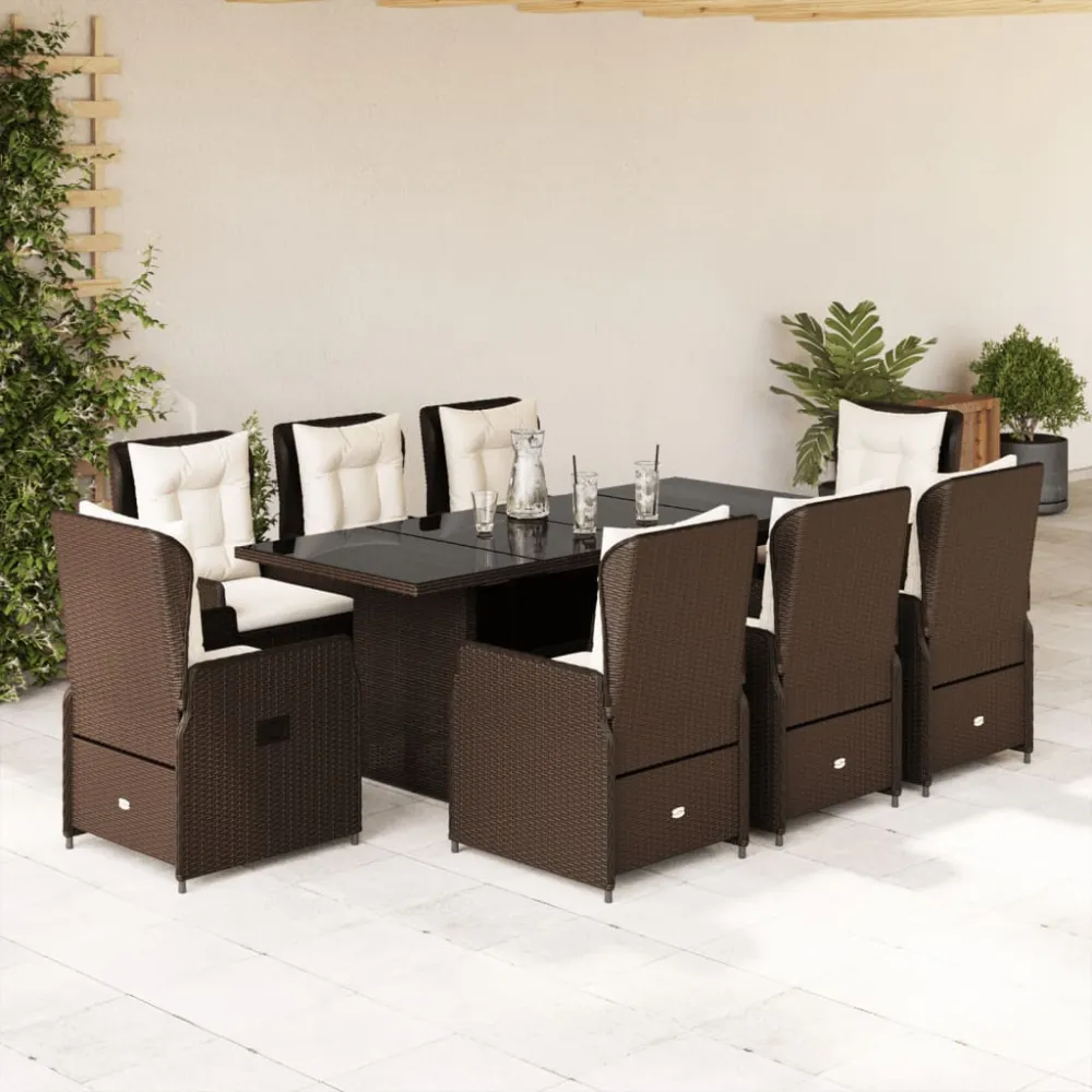 9-delige Tuinset met kussens poly rattan bruin vidaXL