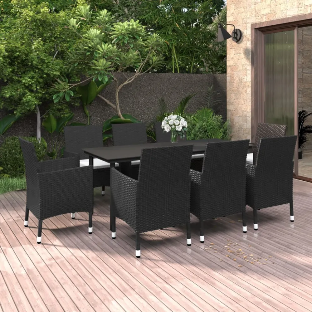 9-delige Tuinset met kussens poly rattan en glas vidaXL