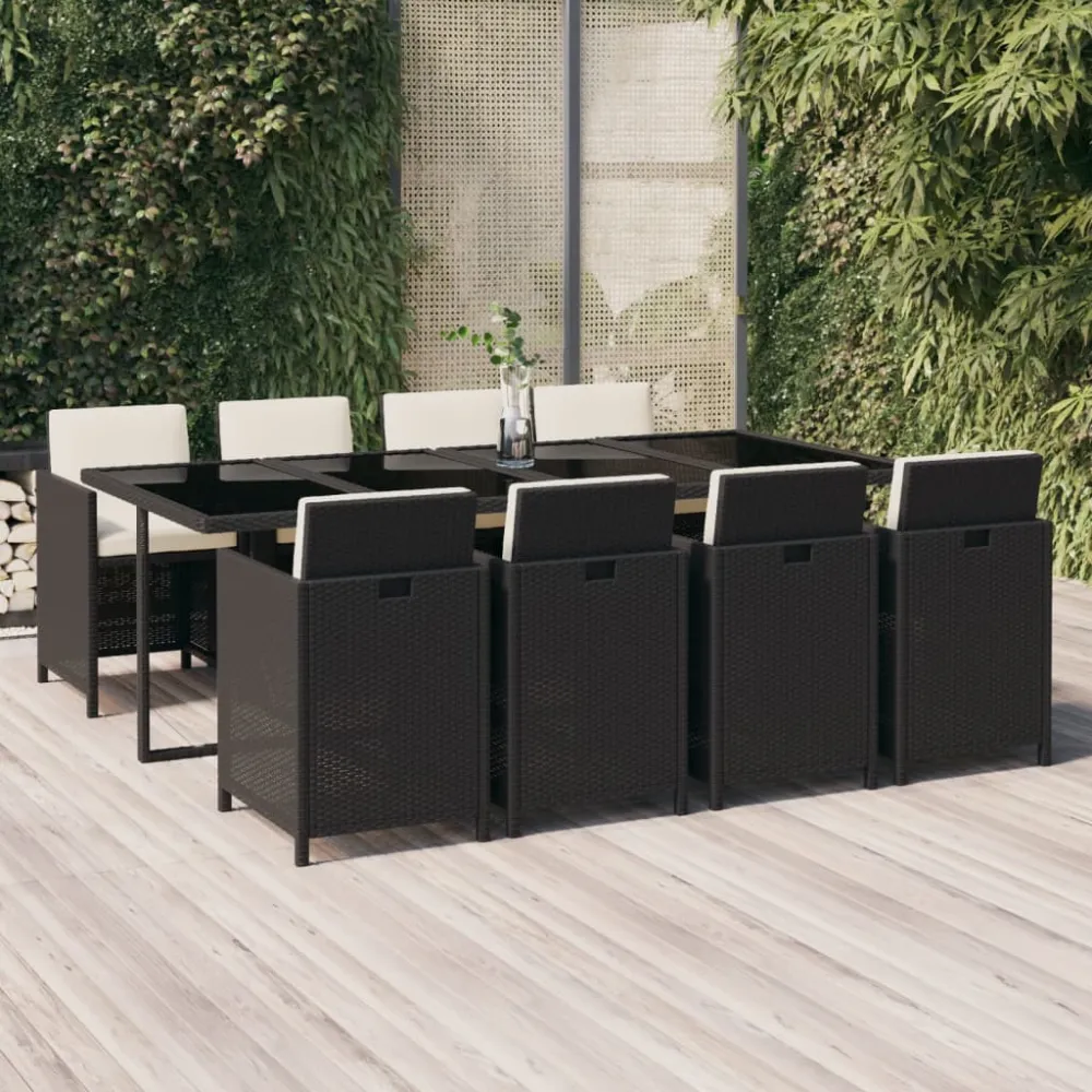 9-delige Tuinset met kussens poly rattan zwart vidaXL
