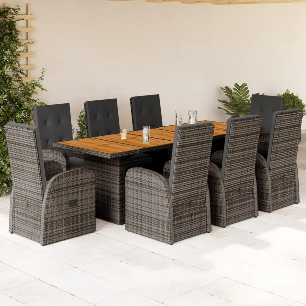 9-delige Tuinset met kussens poly rattan grijs vidaXL