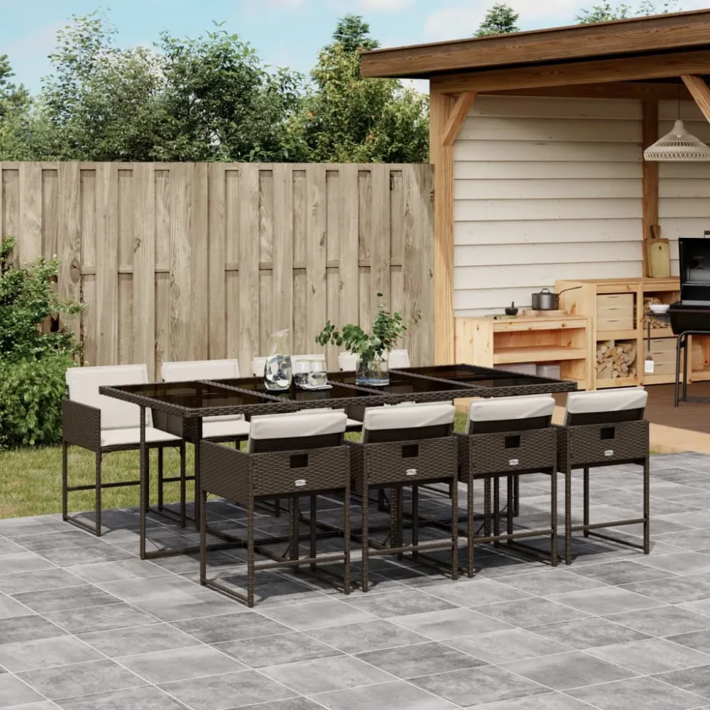 9-delige Tuinset met kussens poly rattan bruin vidaXL