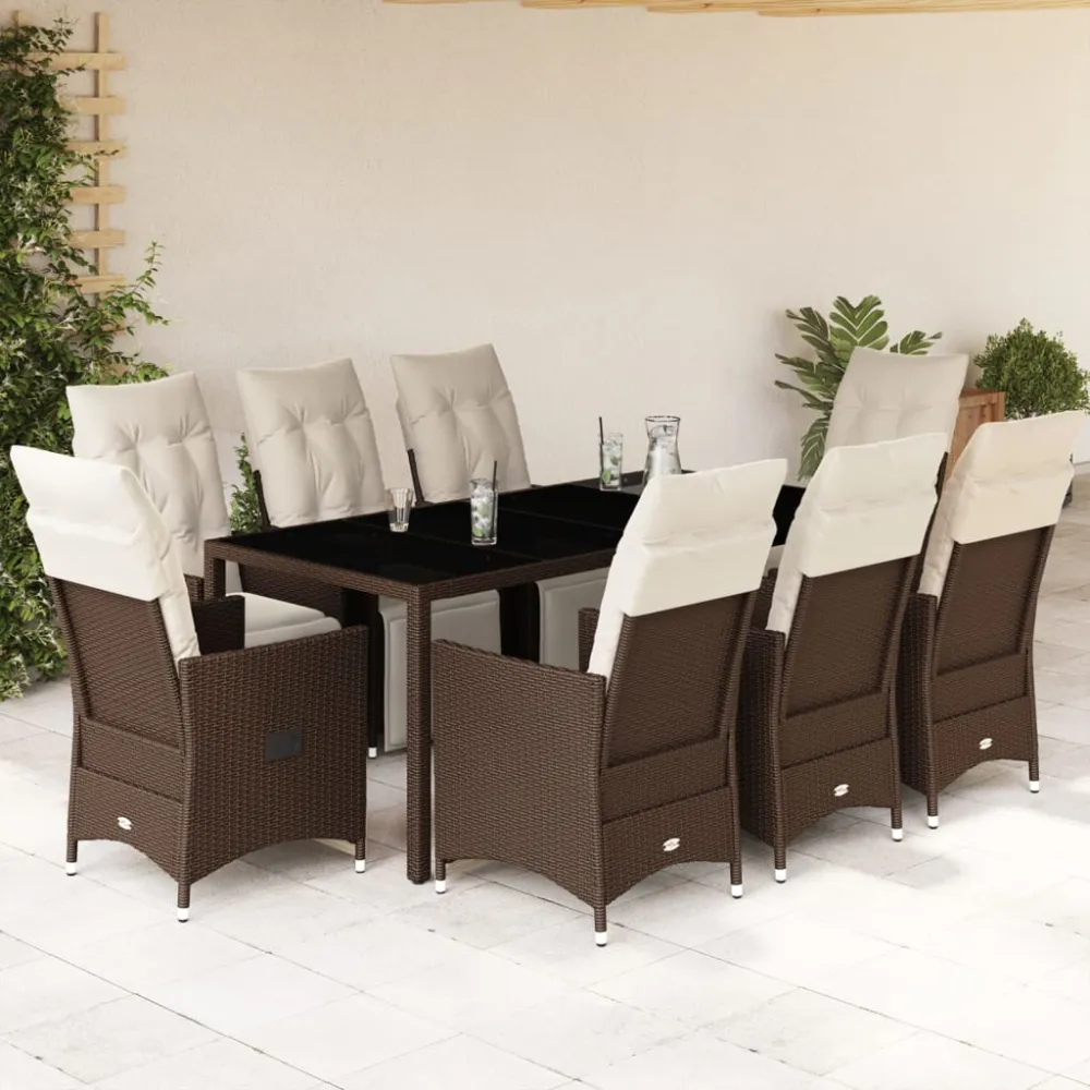 9-delige Tuinset met kussens poly rattan bruin vidaXL