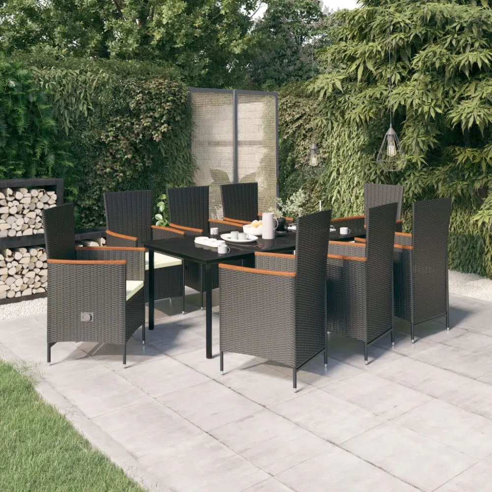 9-delige Tuinset met kussens zwart vidaXL