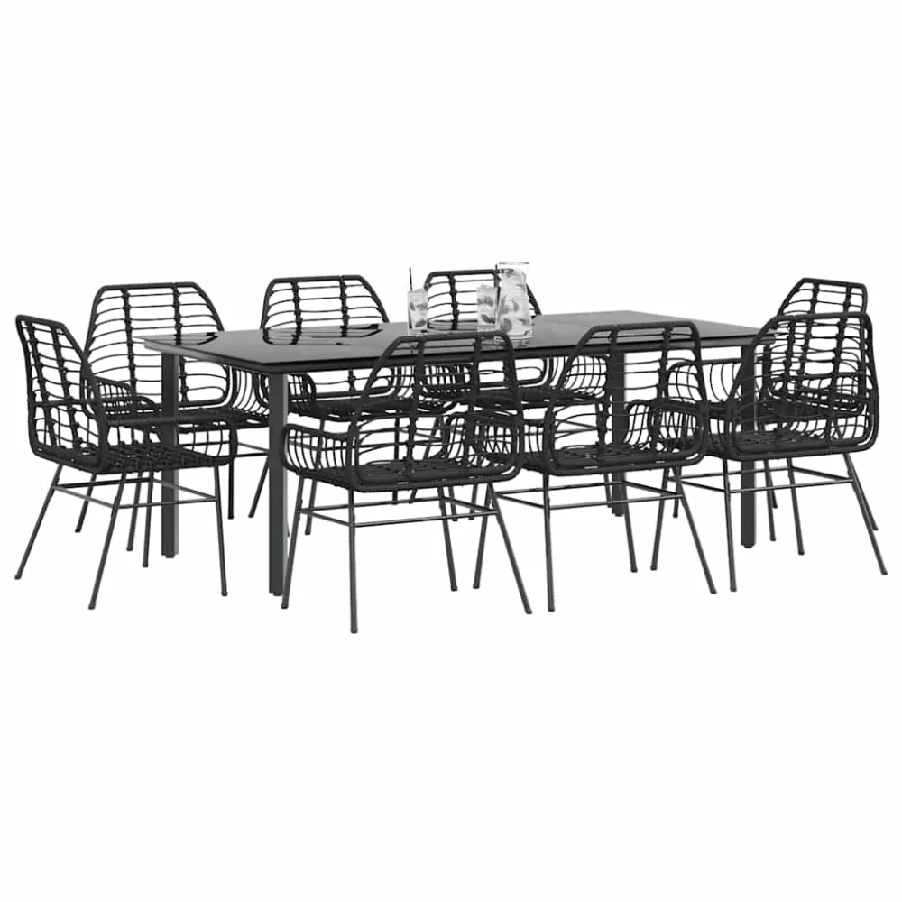 9-delige Tuinset poly rattan glas zwart vidaXL