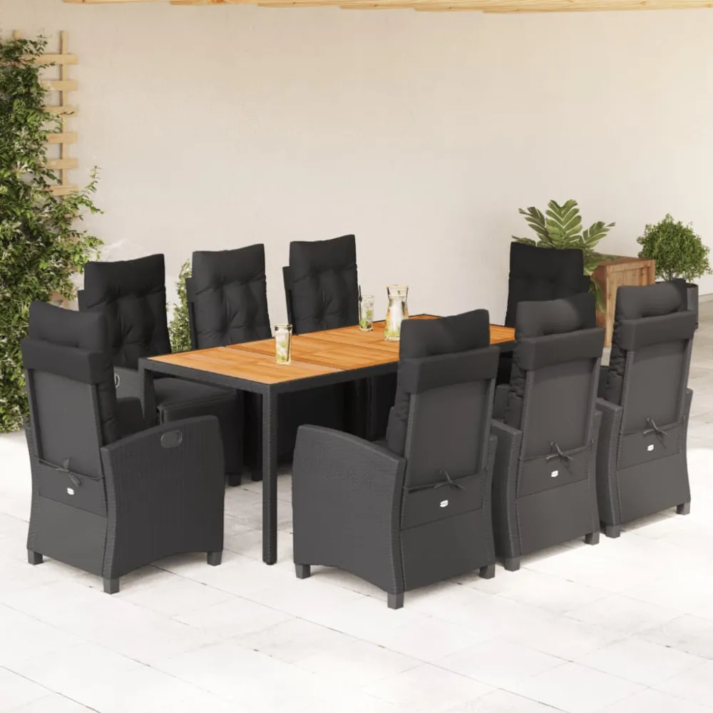 9-delige Tuinset poly rattan zwart vidaXL