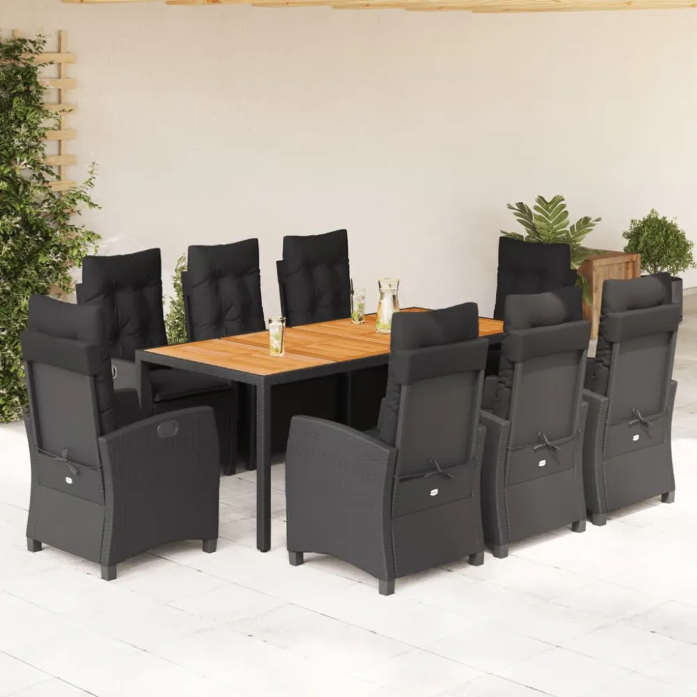 9-delige Tuinset poly rattan zwart vidaXL