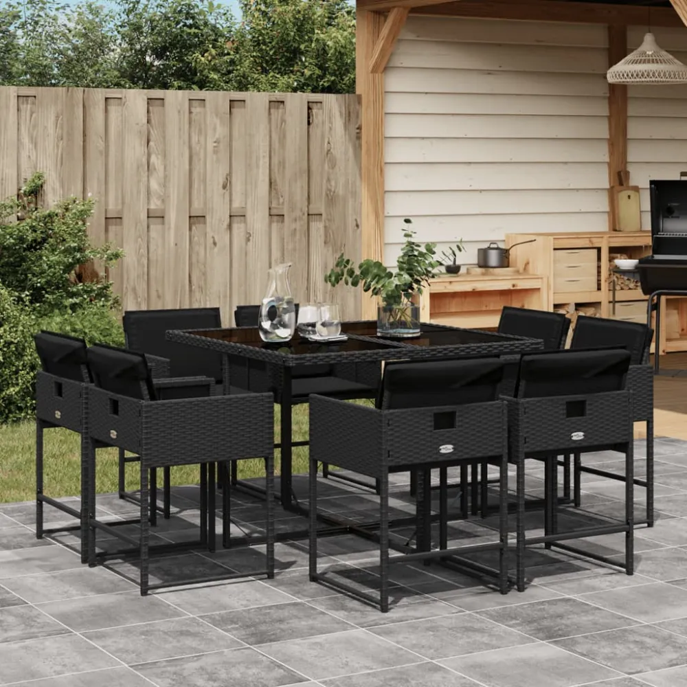 9-delige Tuinset poly rattan zwart vidaXL