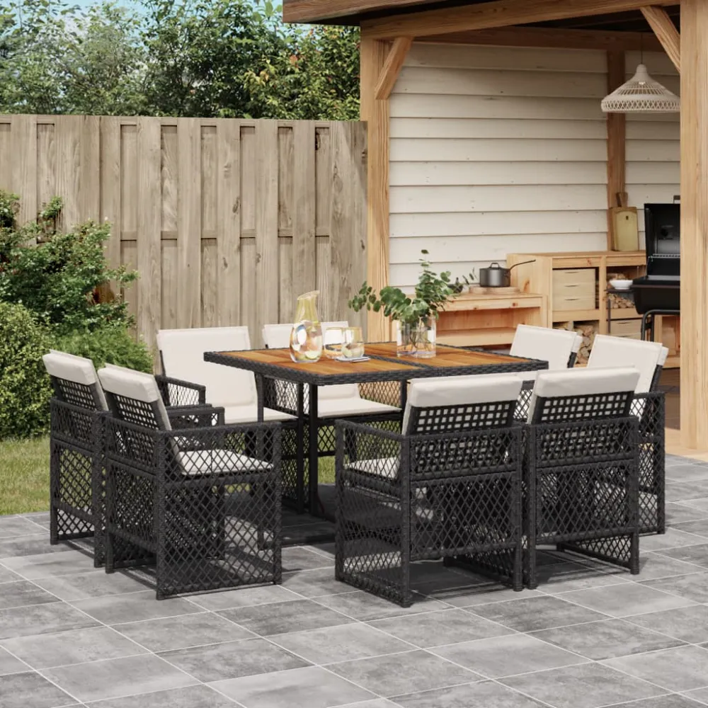 9-delige Tuinset poly rattan zwart vidaXL