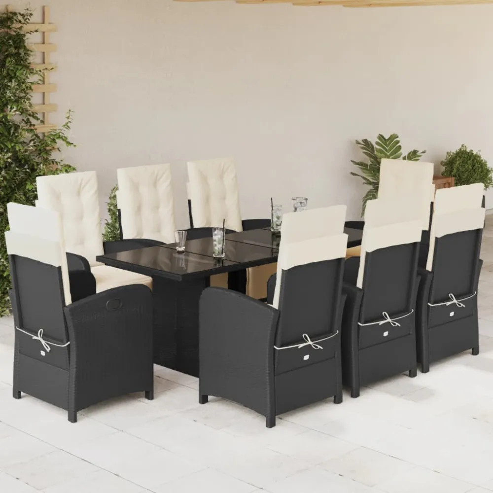 9-delige Tuinset poly rattan zwart vidaXL